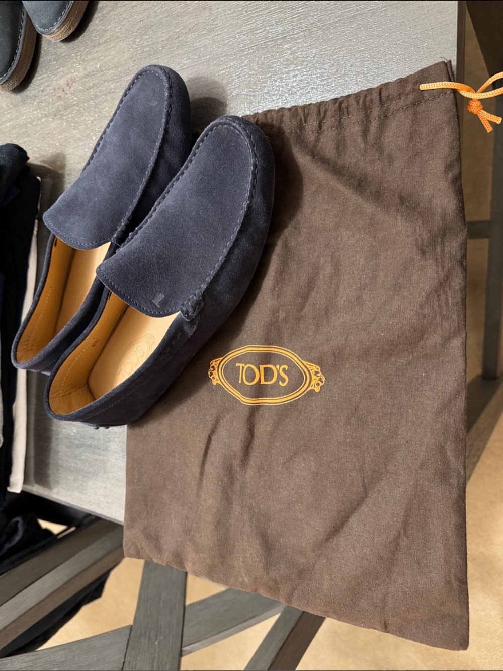 TOD'S Dark Blue Suede Driving Loafers